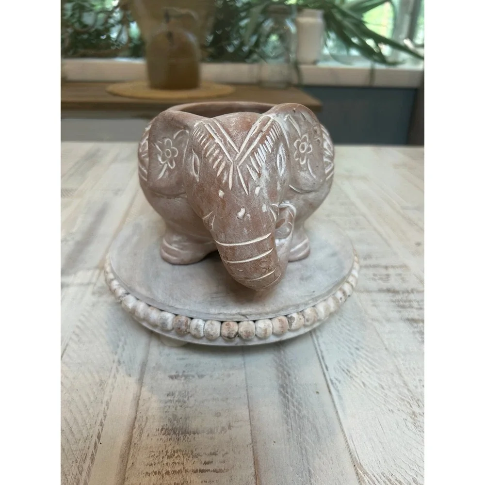 Terracotta white washed elephant planter.